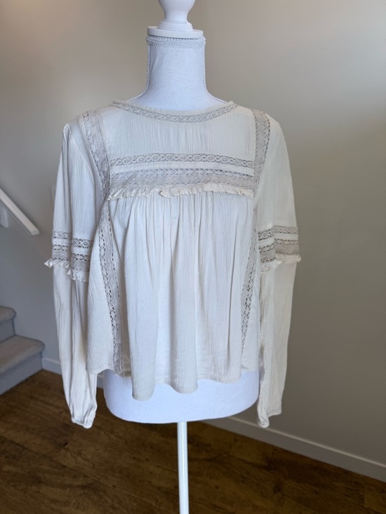 American Eagle Outfitters Tops - American Eagle Lace Peasant Blouse size Medium Boho Romantic Ethereal Victorian